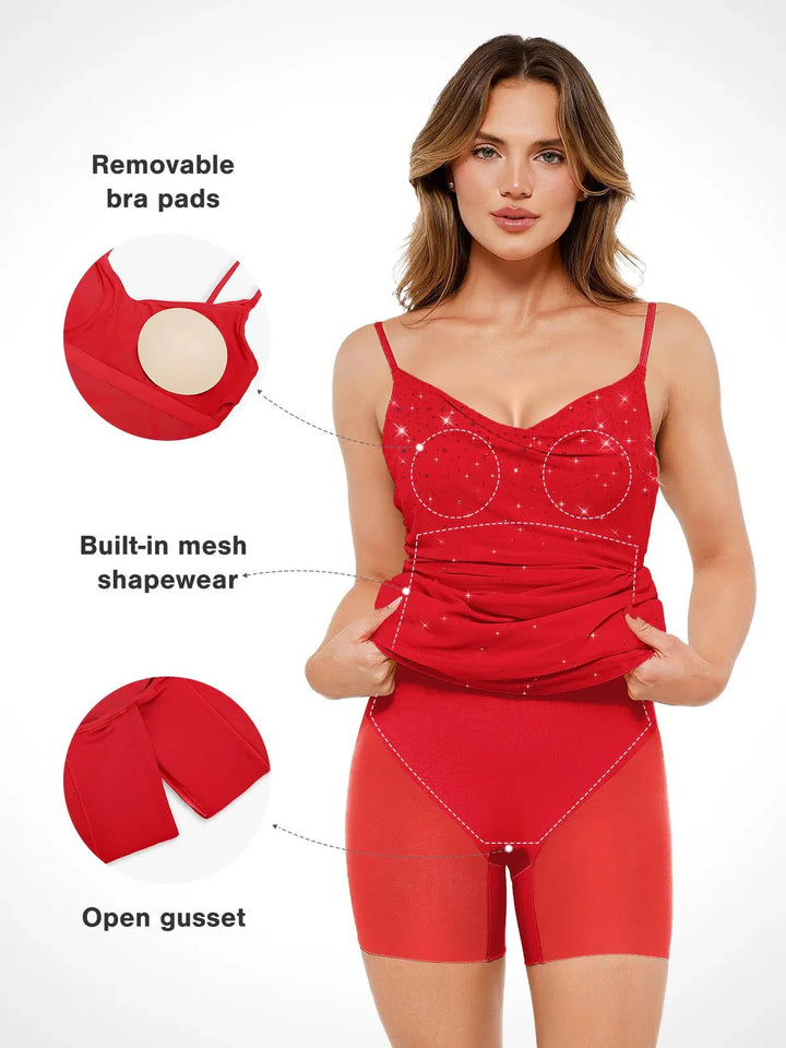 Shapewear Heat-Set Crystal Mesh Slimming Maxi Slip Dress - Modefluss