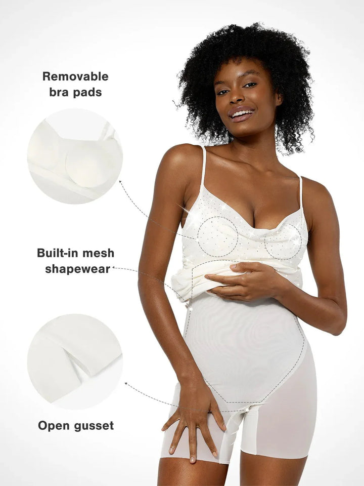 Shapewear Heat-Set Crystal Mesh Slimming Maxi Slip Dress - Modefluss