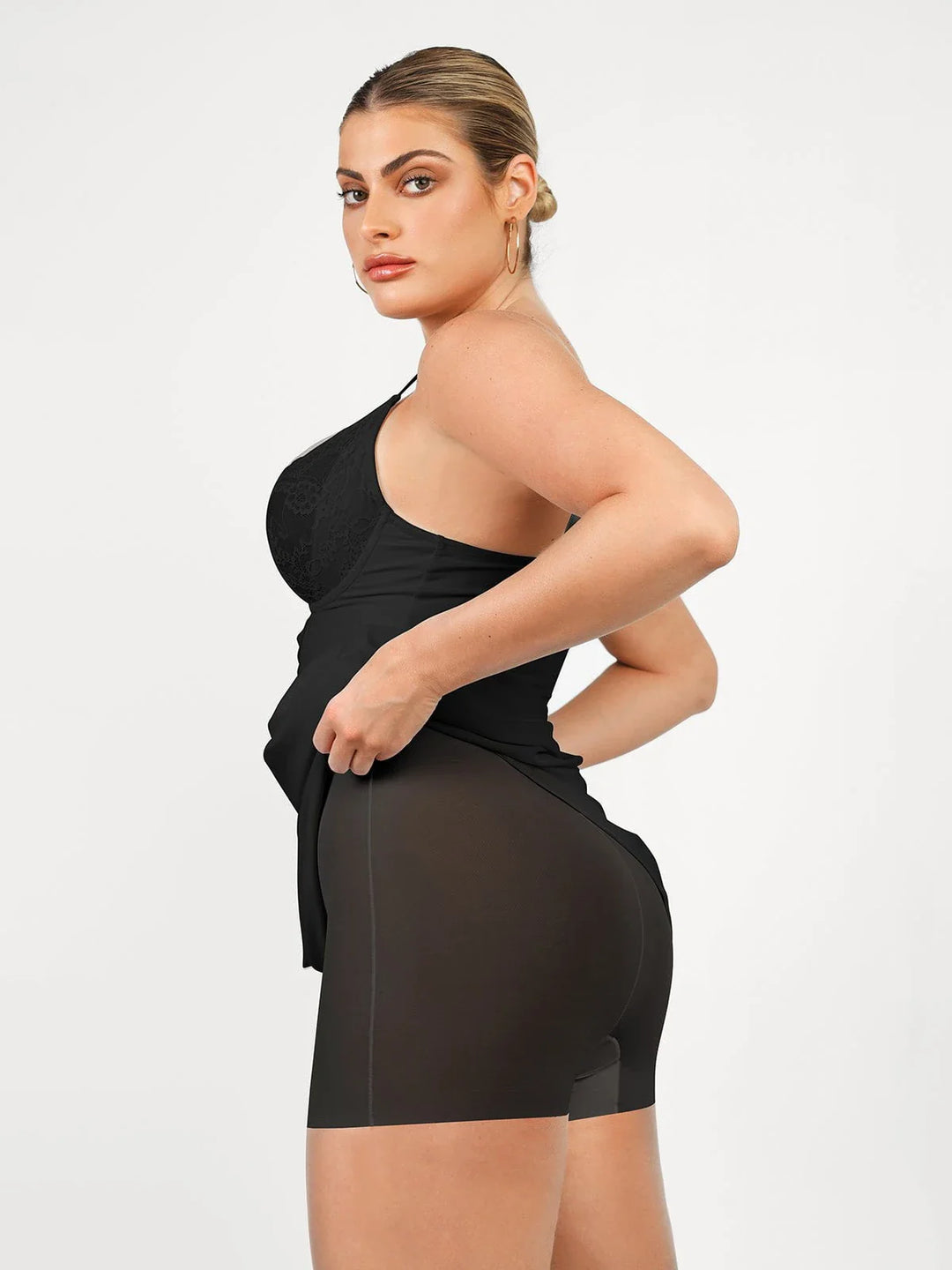 Shapewear Lace V Neck Side Slit Slimming Maxi Slip Dress - Modefluss