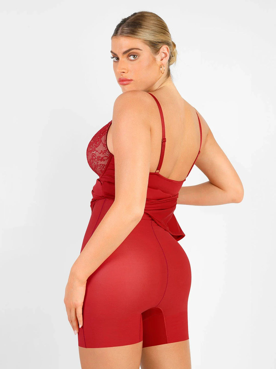 Shapewear Lace V Neck Side Slit Slimming Maxi Slip Dress - Modefluss