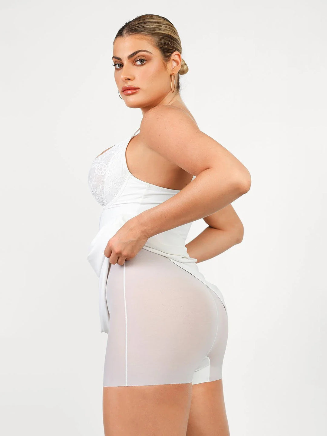 Shapewear Lace V Neck Side Slit Slimming Maxi Slip Dress - Modefluss