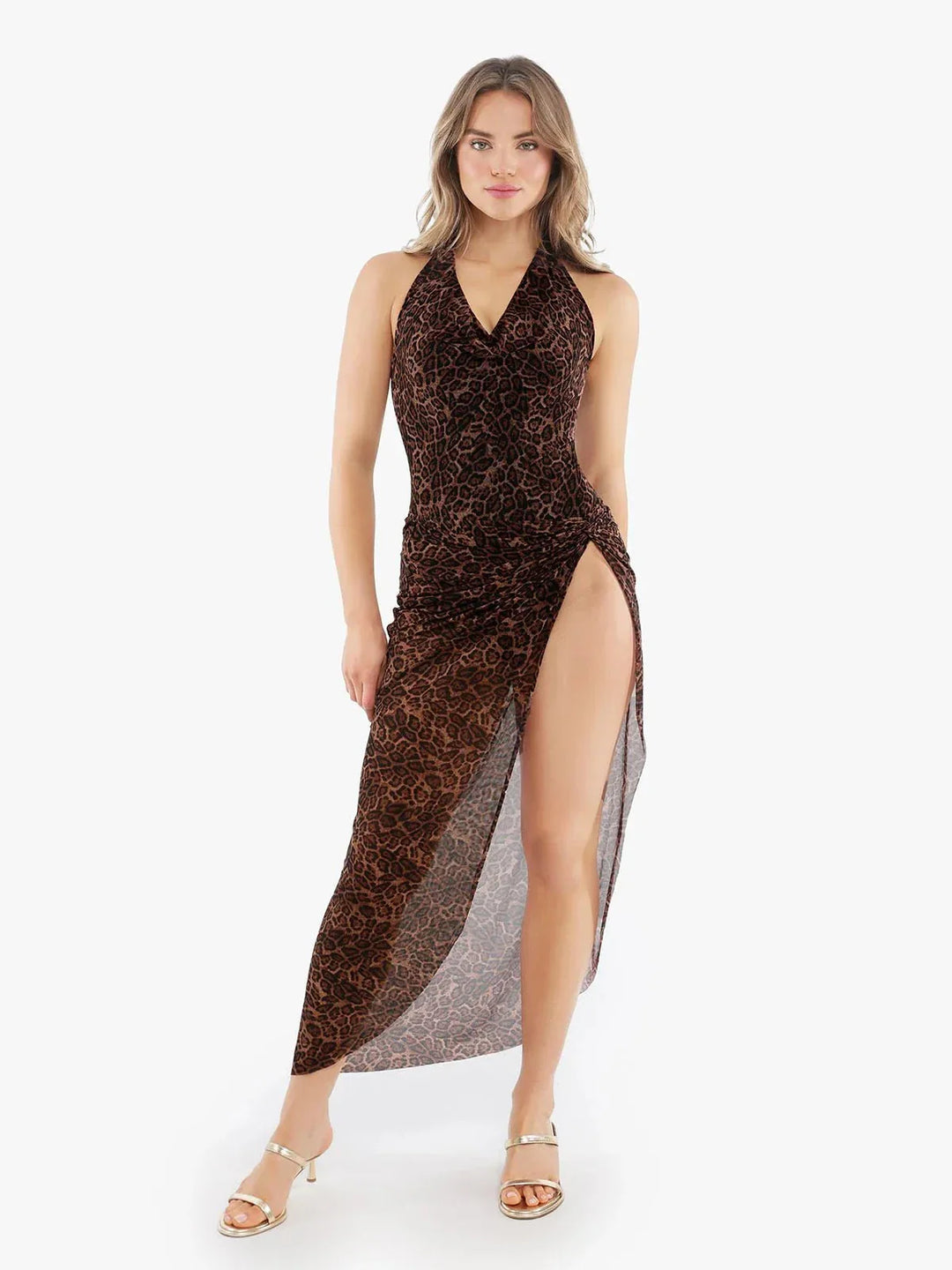 Shapewear Leopard Cowl Neck Halter Tummy Control Bodysuit - Modefluss