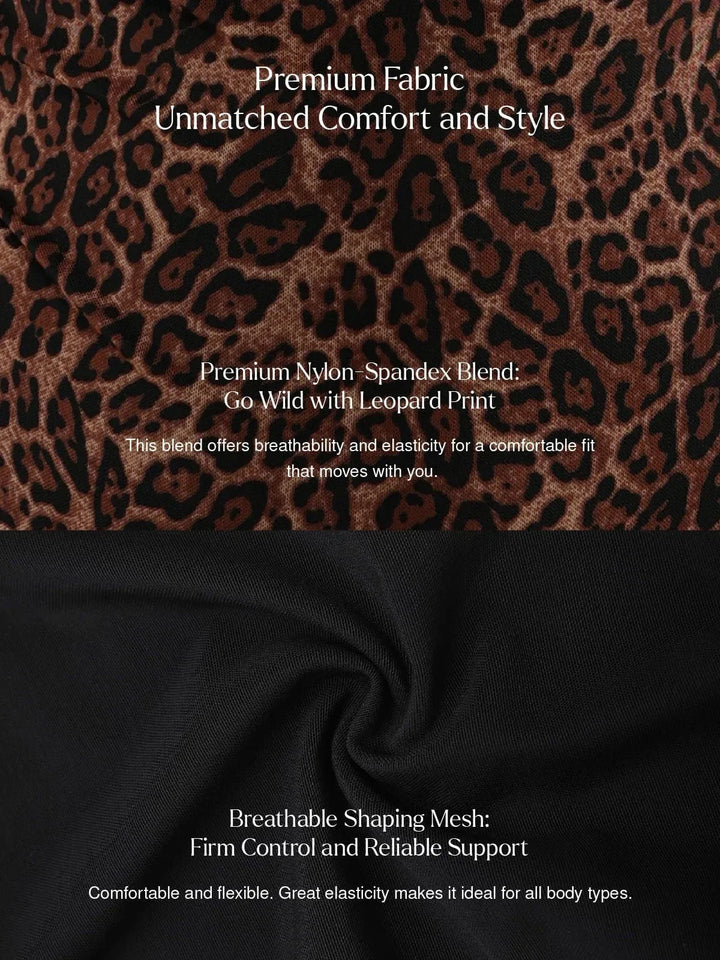 Shapewear Leopard Cowl Neck Halter Tummy Control Bodysuit - Modefluss