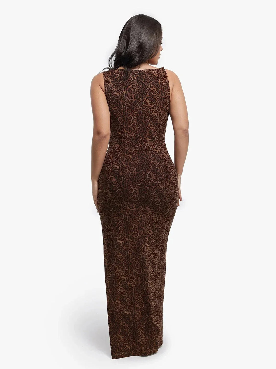 Shapewear Leopard Cowl Neck Ruched Sculpting Maxi Dress - Modefluss