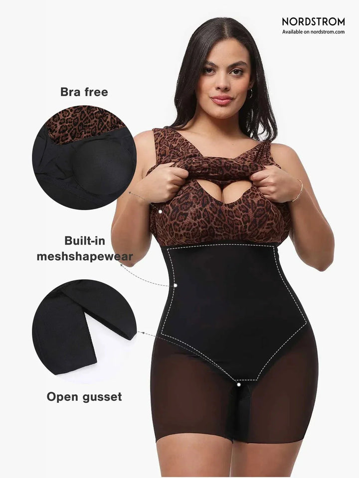 Shapewear Leopard Cowl Neck Ruched Sculpting Maxi Dress - Modefluss