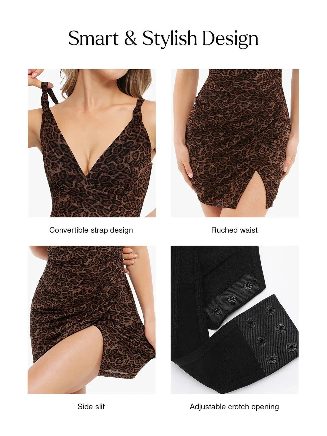 Shapewear Leopard Sculpting Side Slit Mini Dress - Modefluss