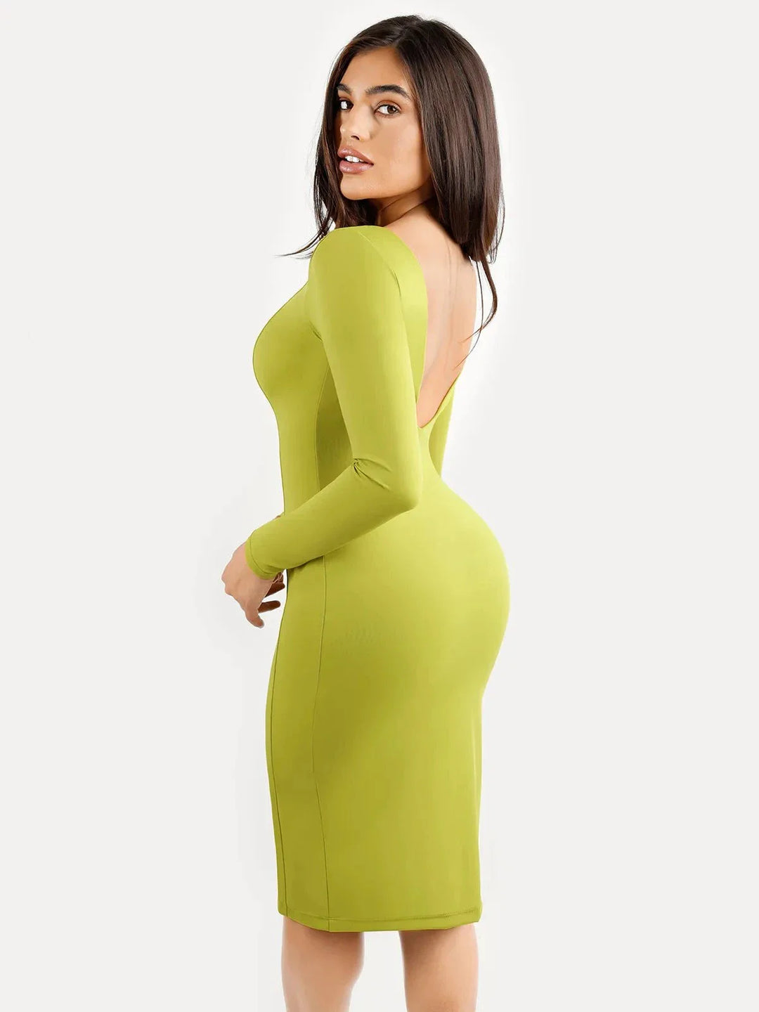 Shapewear Long Sleeve Boat Neck Sculpting Midi Dress - Modefluss