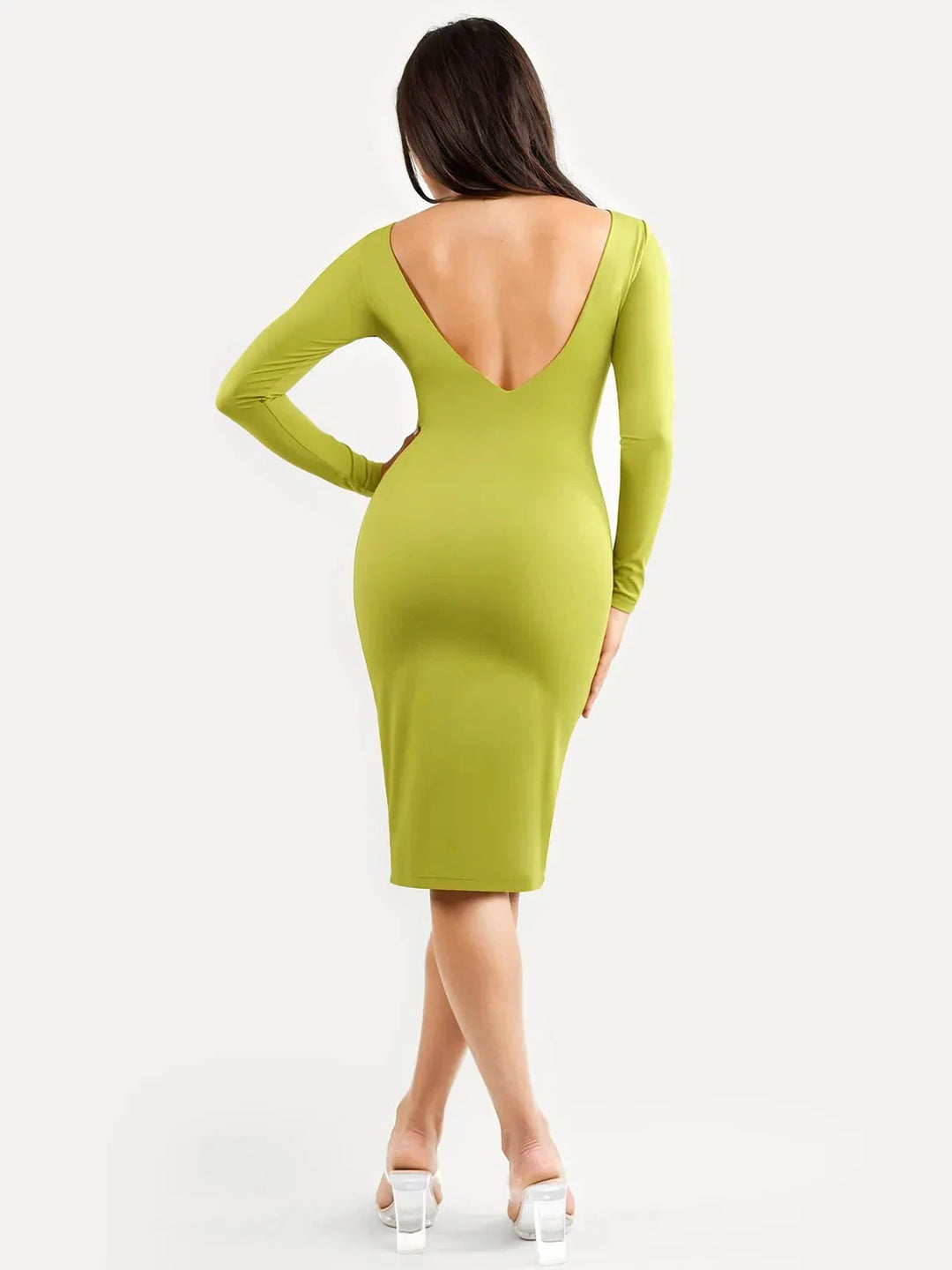 Shapewear Long Sleeve Boat Neck Sculpting Midi Dress - Modefluss