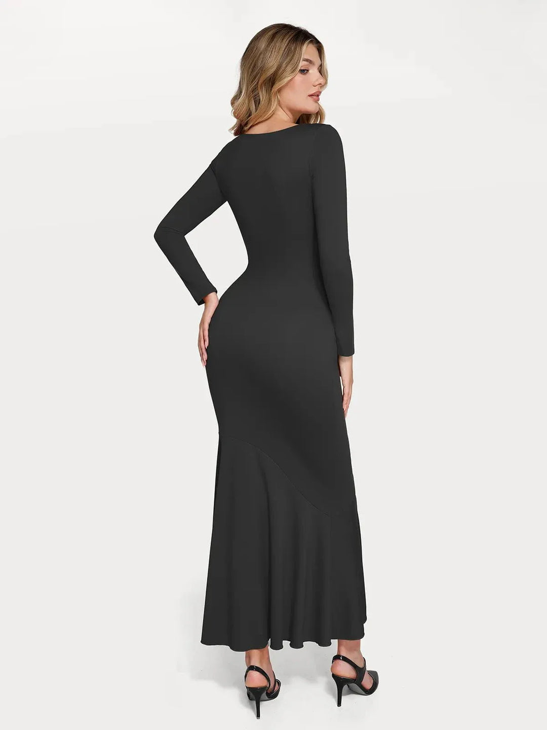 Shapewear Long Sleeve Lace Trim Sculpting Mermaid Maxi Dress - Modefluss