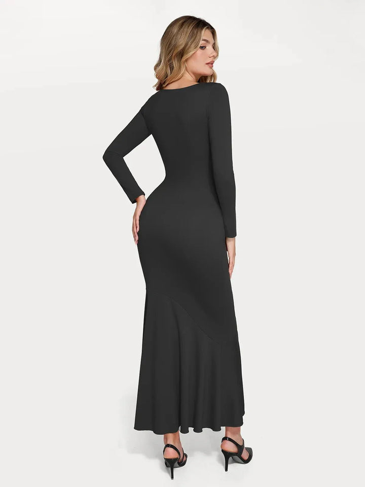 Shapewear Long Sleeve Lace Trim Sculpting Mermaid Maxi Dress - Modefluss