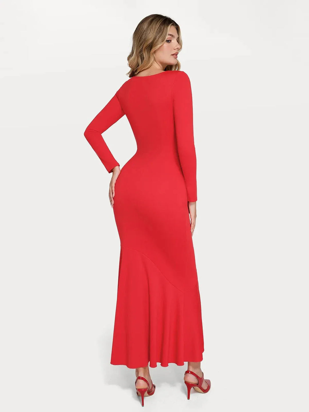 Shapewear Long Sleeve Lace Trim Sculpting Mermaid Maxi Dress - Modefluss