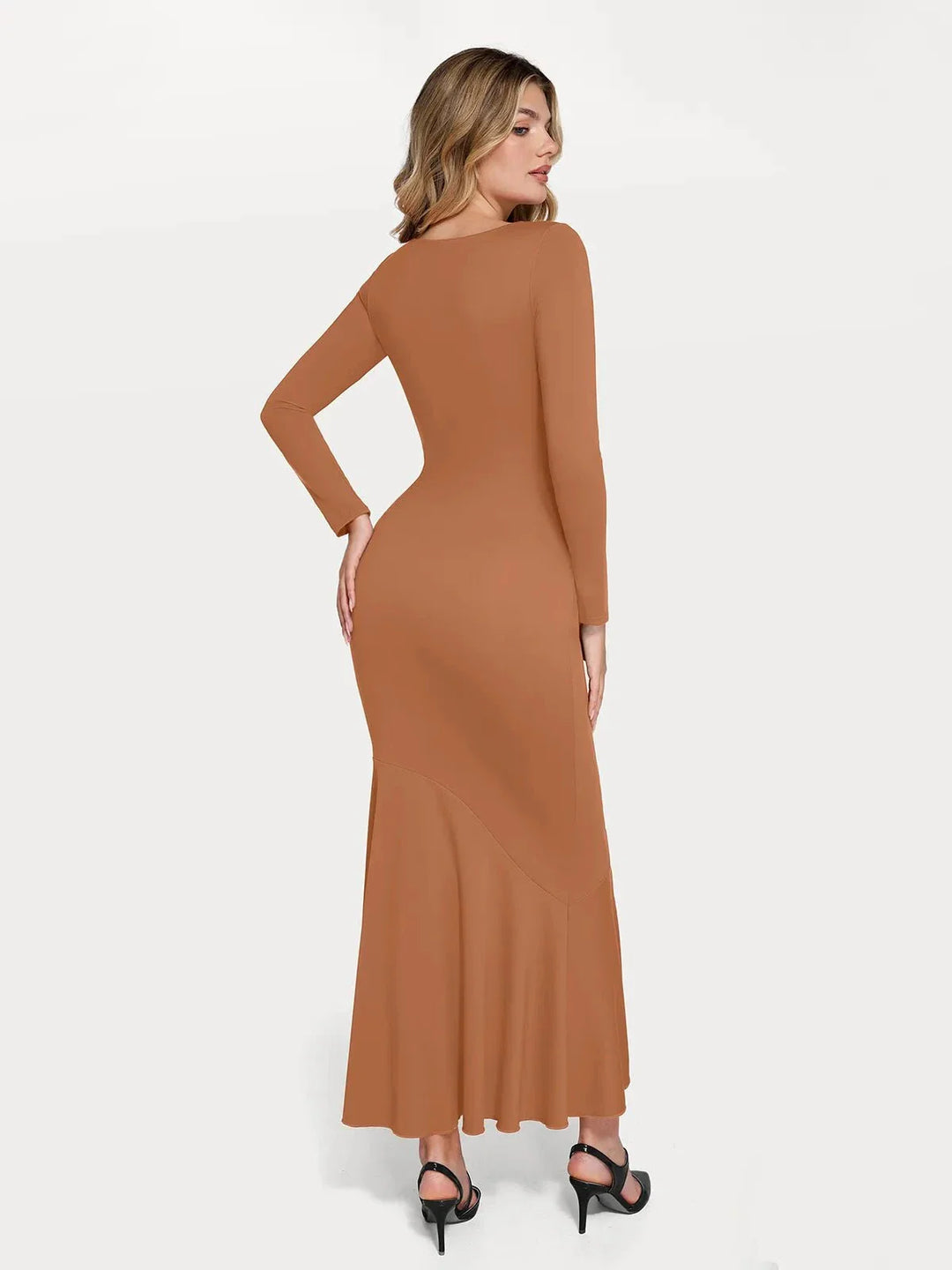 Shapewear Long Sleeve Lace Trim Sculpting Mermaid Maxi Dress - Modefluss