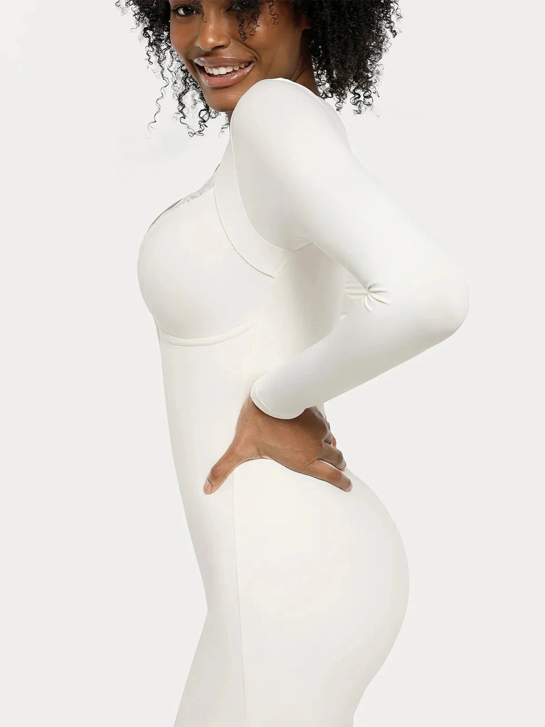 Shapewear Long Sleeve Lace Trim Sculpting Mermaid Maxi Dress - Modefluss