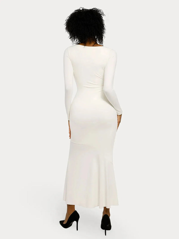 Shapewear Long Sleeve Lace Trim Sculpting Mermaid Maxi Dress - Modefluss
