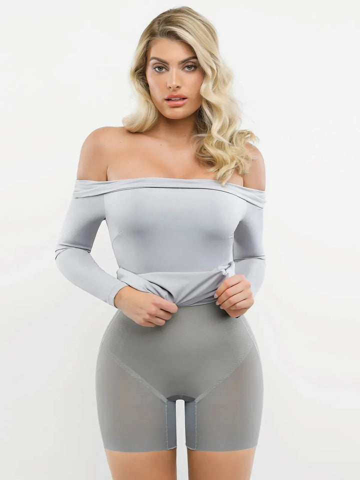 Shapewear Long Sleeve Off-the-Shoulder Bodycon Mini Dress - Modefluss