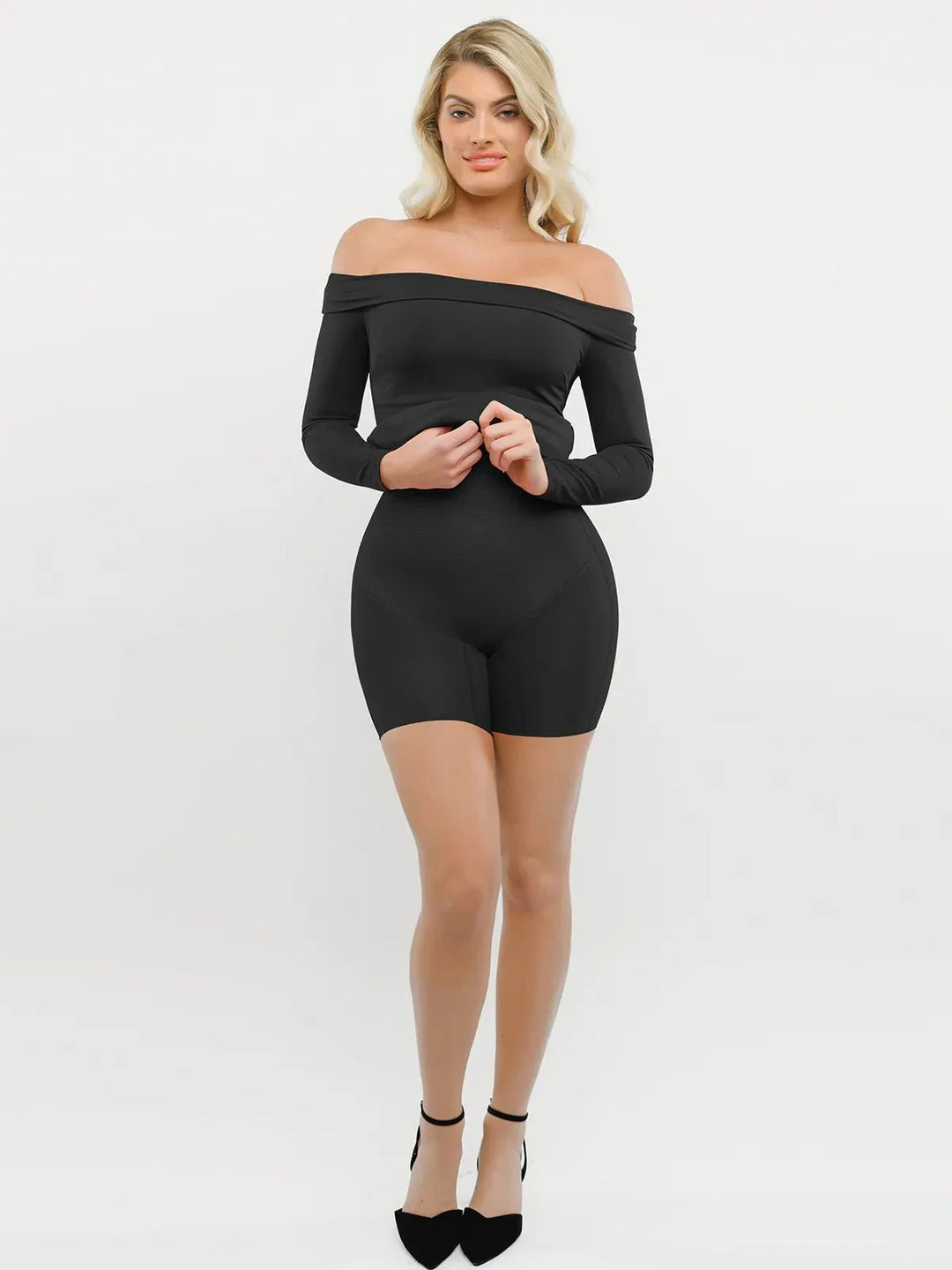Shapewear Long Sleeve Off-the-Shoulder Bodycon Mini Dress - Modefluss