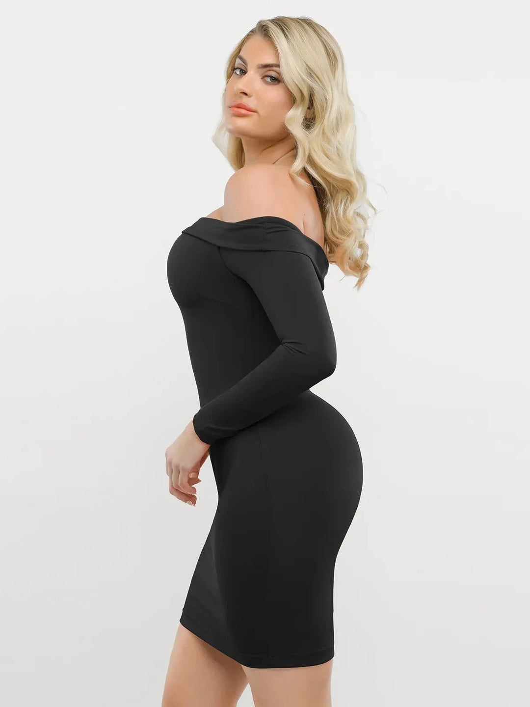 Shapewear Long Sleeve Off-the-Shoulder Bodycon Mini Dress - Modefluss