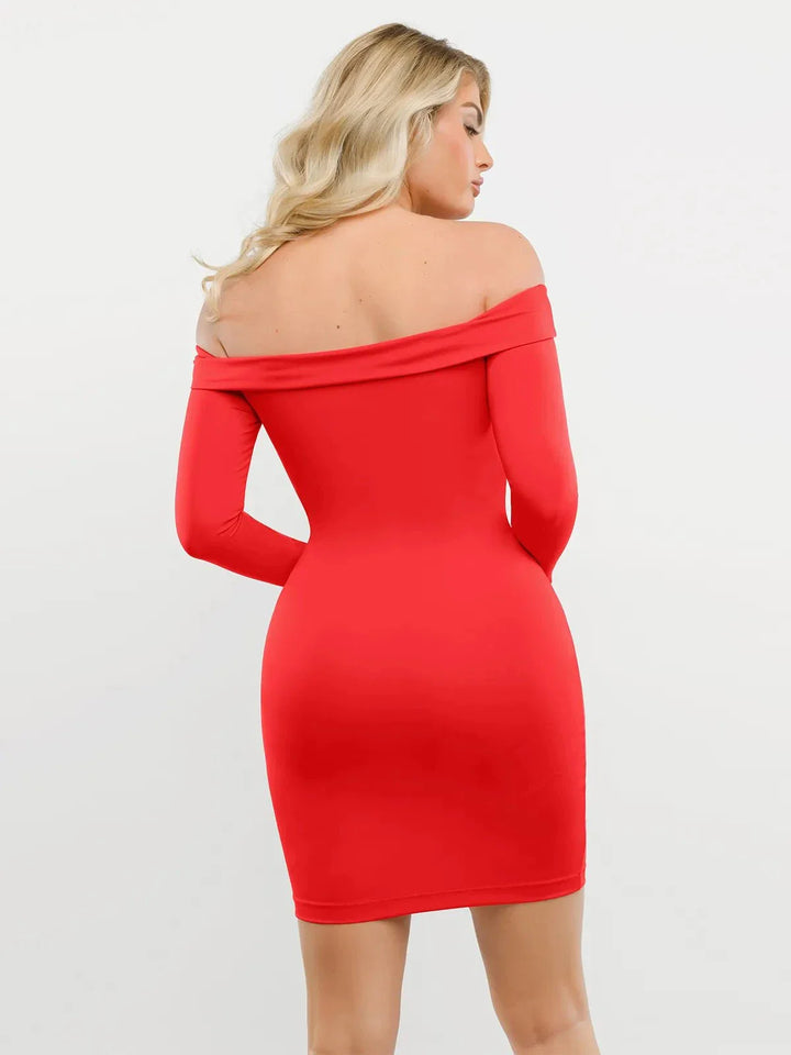 Shapewear Long Sleeve Off-the-Shoulder Bodycon Mini Dress - Modefluss