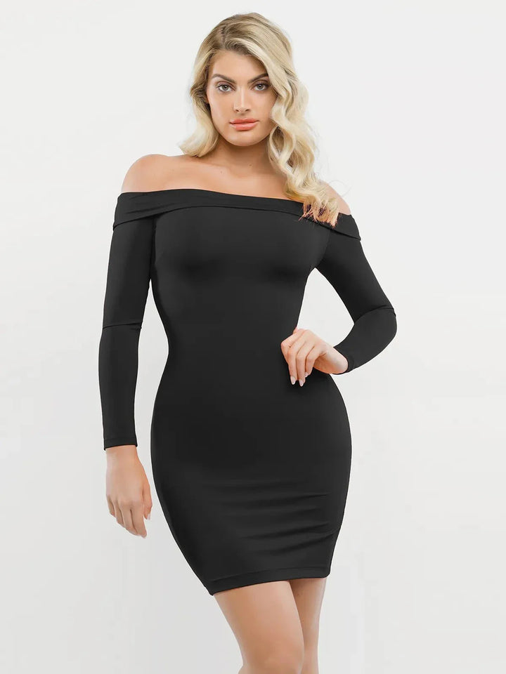 Shapewear Long Sleeve Off-the-Shoulder Bodycon Mini Dress - Modefluss