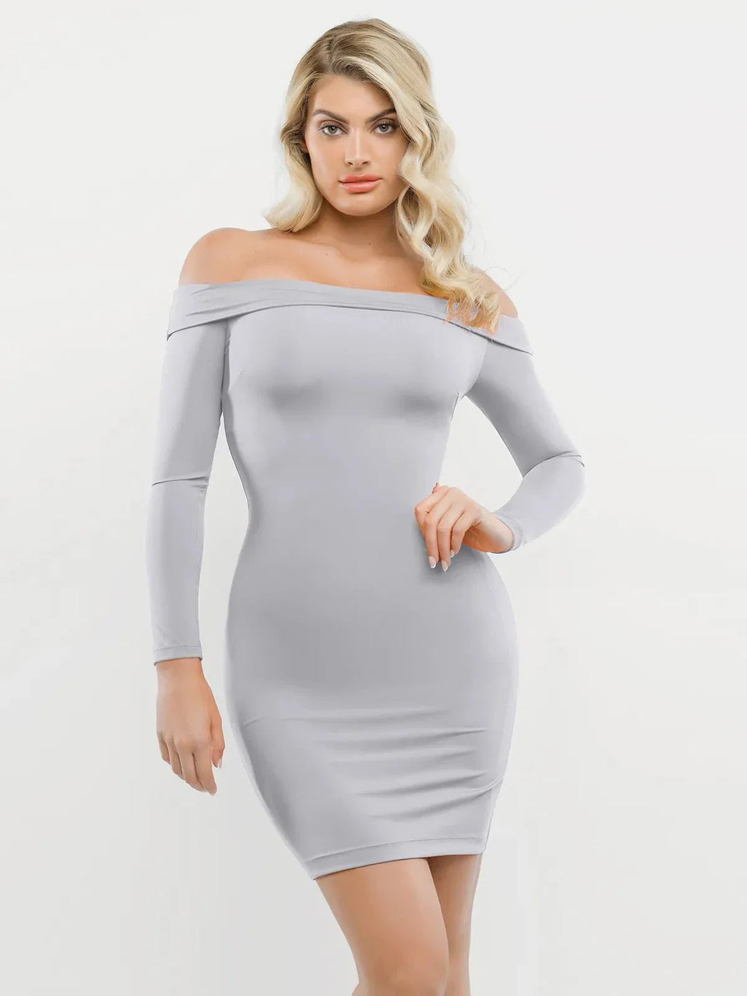 Shapewear Long Sleeve Off-the-Shoulder Bodycon Mini Dress - Modefluss