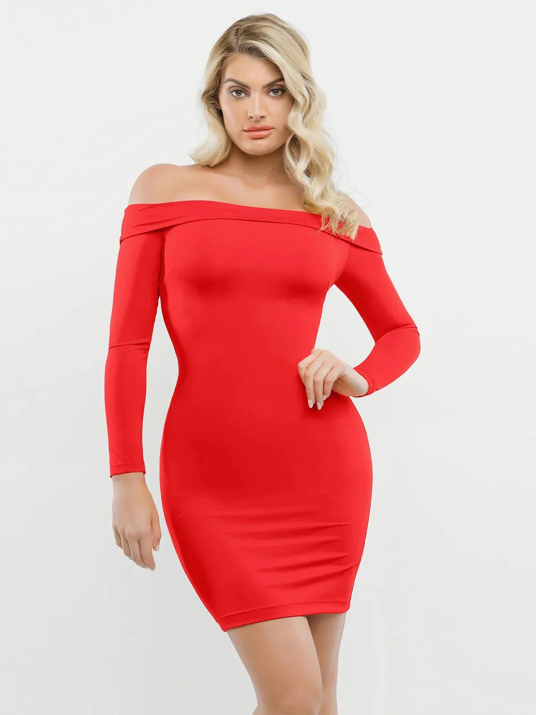 Shapewear Long Sleeve Off-the-Shoulder Bodycon Mini Dress - Modefluss