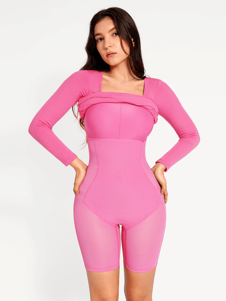 Shapewear Long Sleeve Square Neck Modal Slimming Midi Dress - Modefluss
