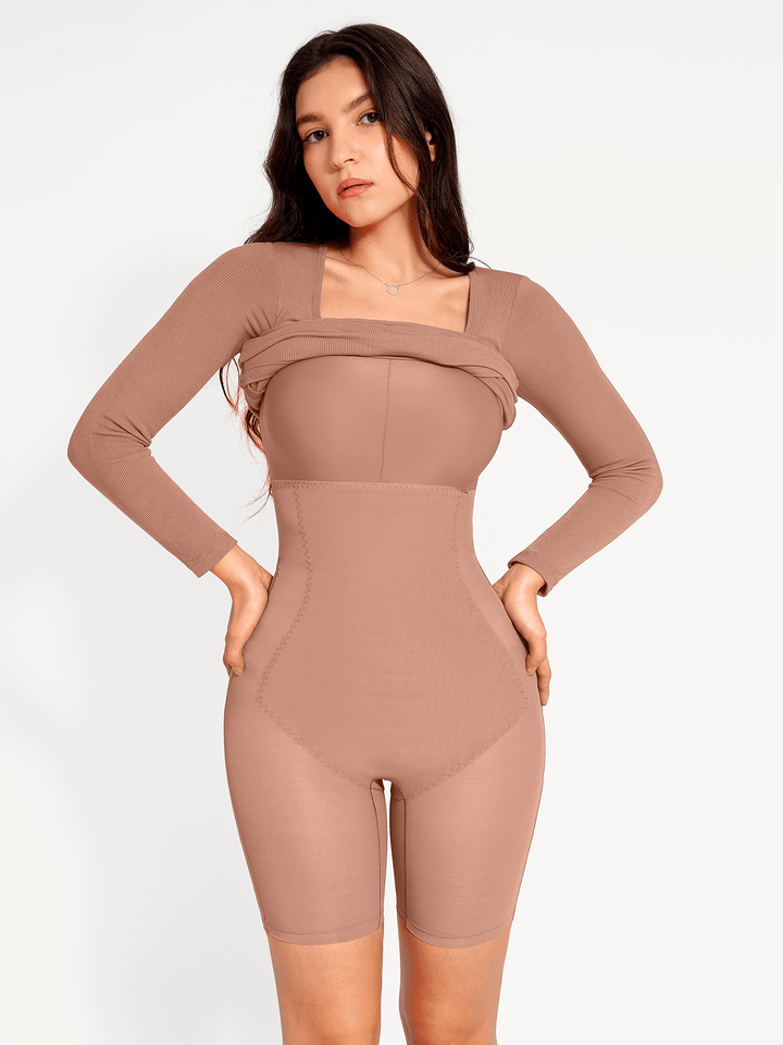 Shapewear Long Sleeve Square Neck Modal Slimming Midi Dress - Modefluss