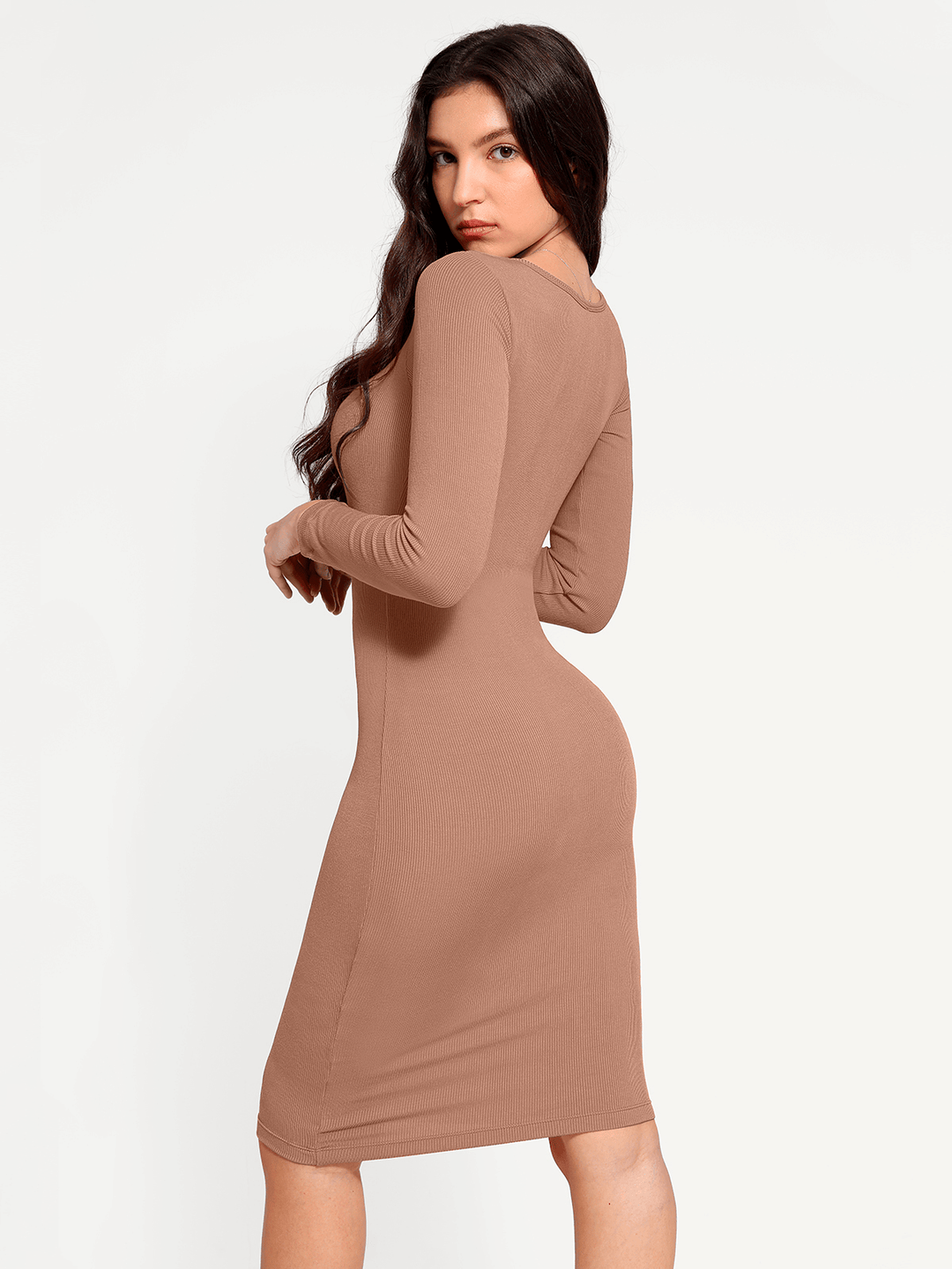 Shapewear Long Sleeve Square Neck Modal Slimming Midi Dress - Modefluss