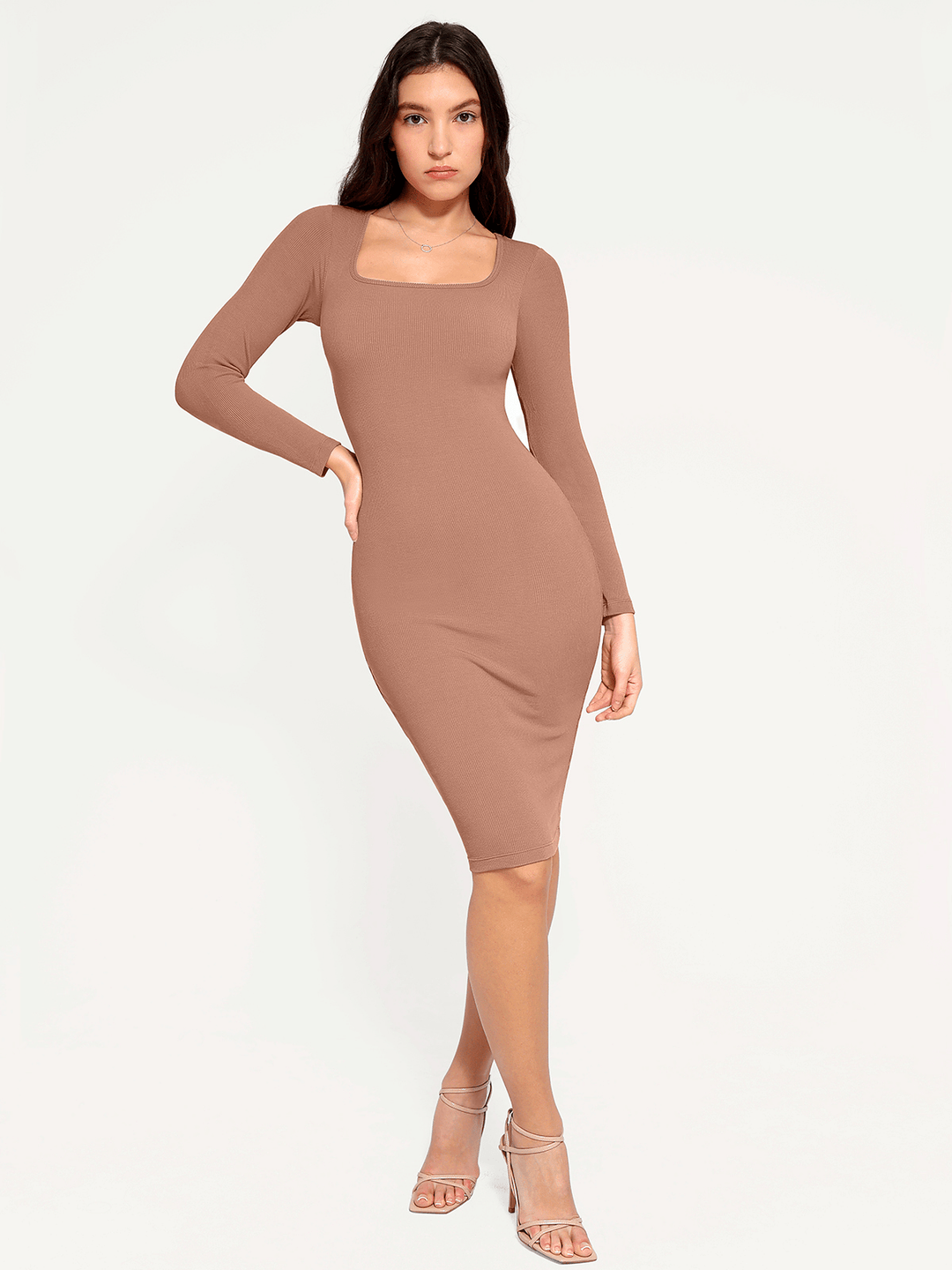 Shapewear Long Sleeve Square Neck Modal Slimming Midi Dress - Modefluss