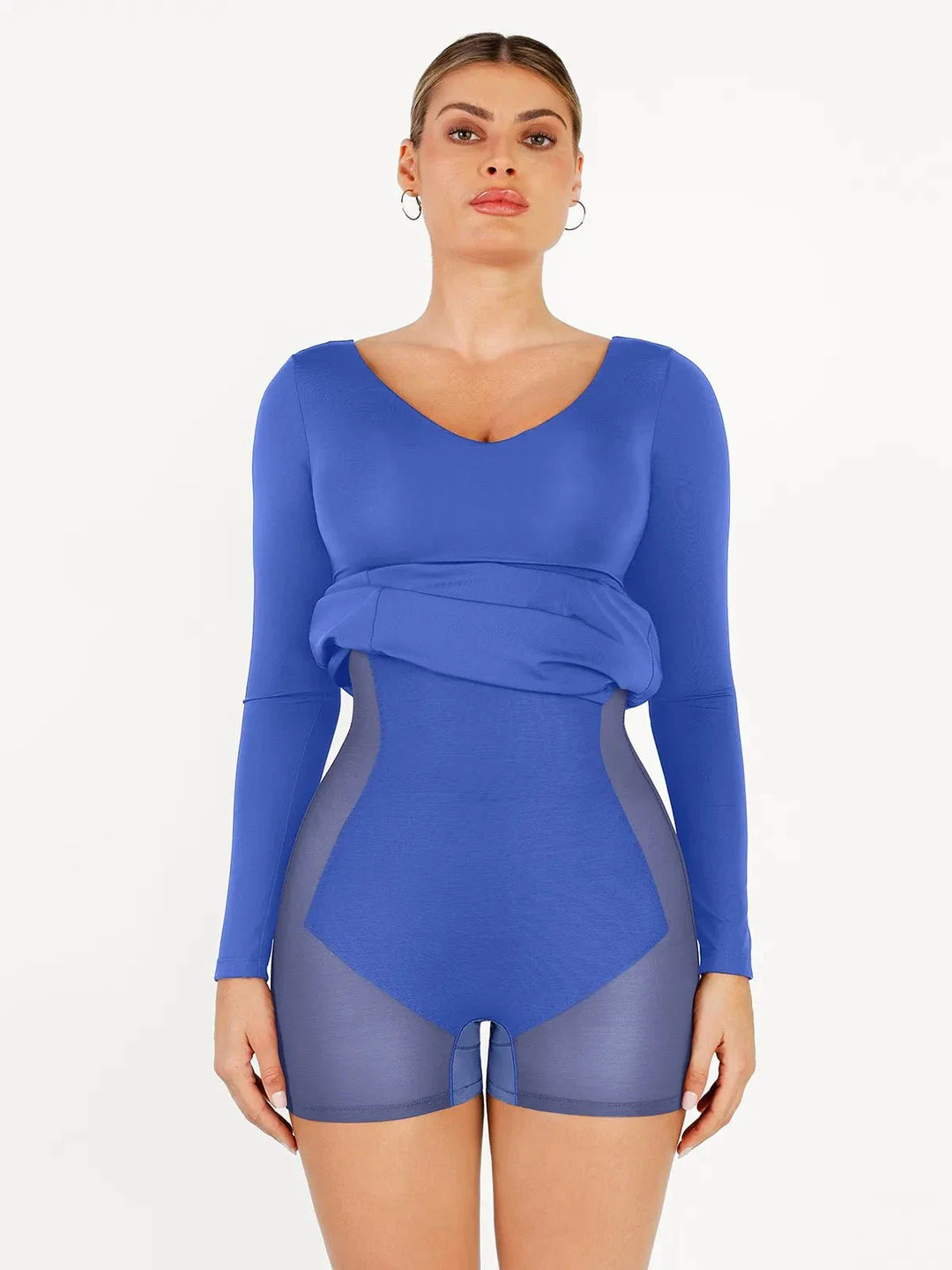 Shapewear Long Sleeve V-Neck Low Back Slimming Maxi Dress - Modefluss