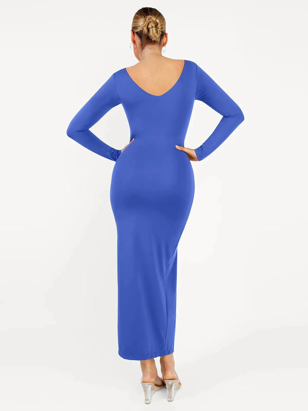 Shapewear Long Sleeve V-Neck Low Back Slimming Maxi Dress - Modefluss