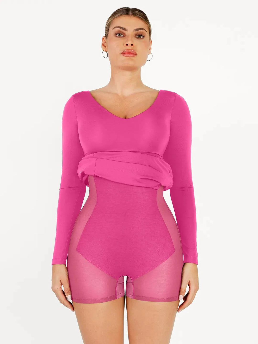 Shapewear Long Sleeve V-Neck Low Back Slimming Maxi Dress - Modefluss