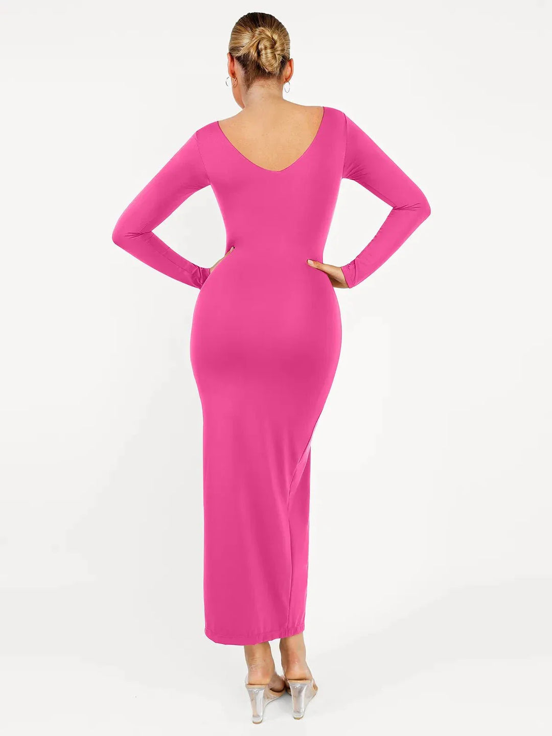 Shapewear Long Sleeve V-Neck Low Back Slimming Maxi Dress - Modefluss