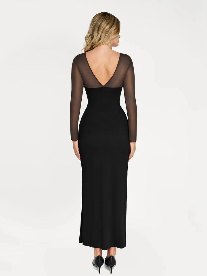 Shapewear Mesh Long Sleeve V-Back Slimming Maxi Dress - Modefluss