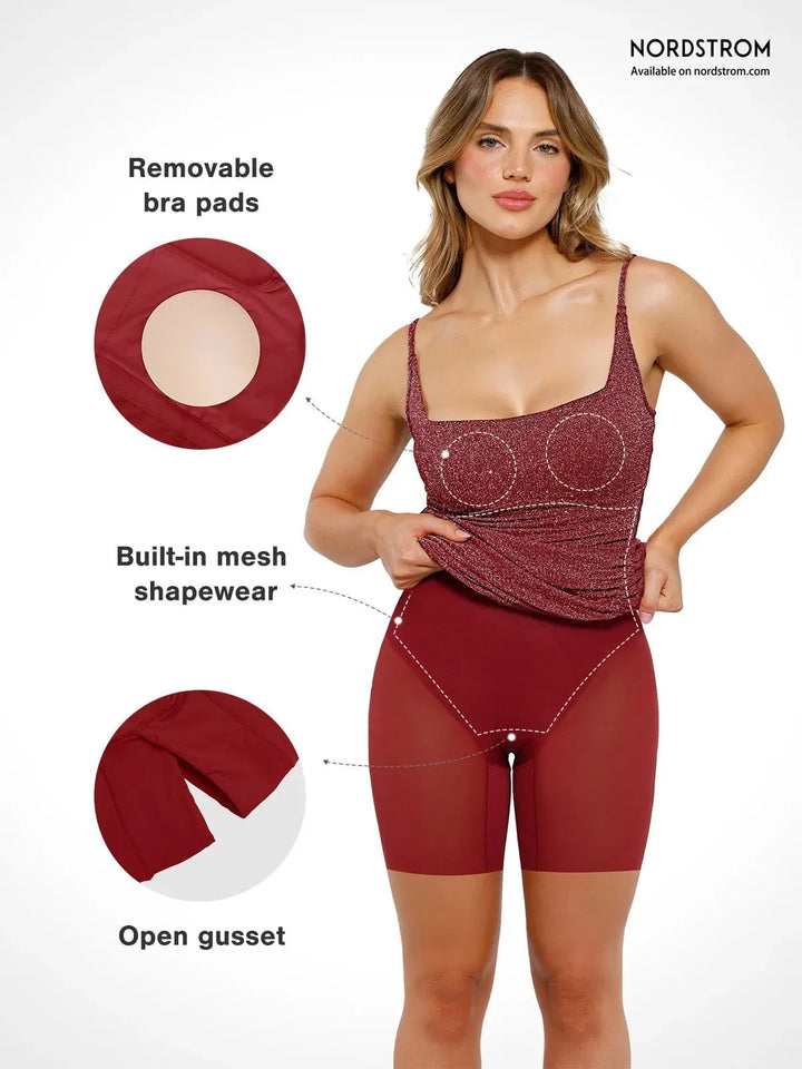 Shapewear Metallic Knit Bodycon Sculpting Midi Slip Dress - Modefluss