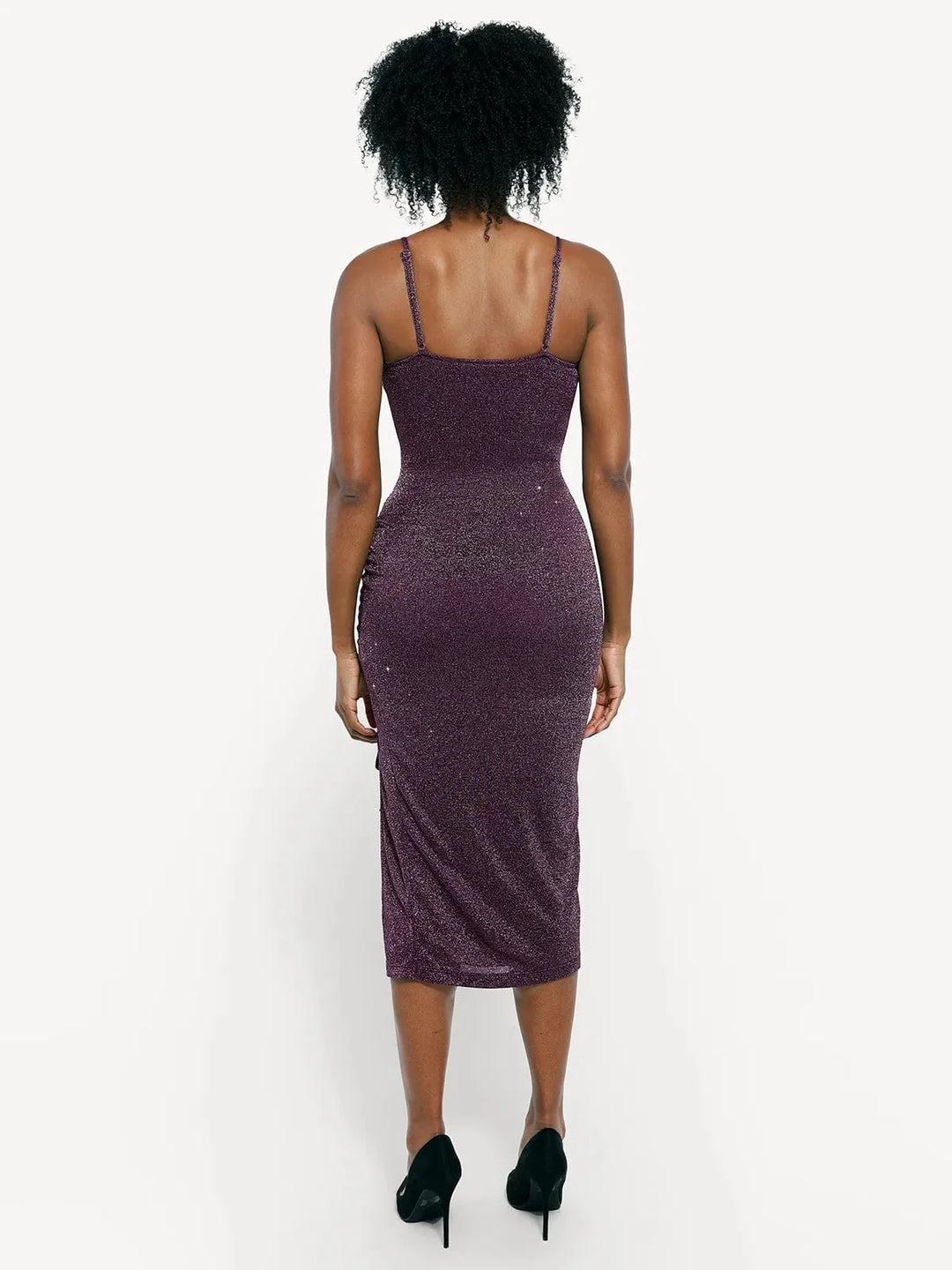 Shapewear Metallic Knit Bodycon Sculpting Midi Slip Dress - Modefluss
