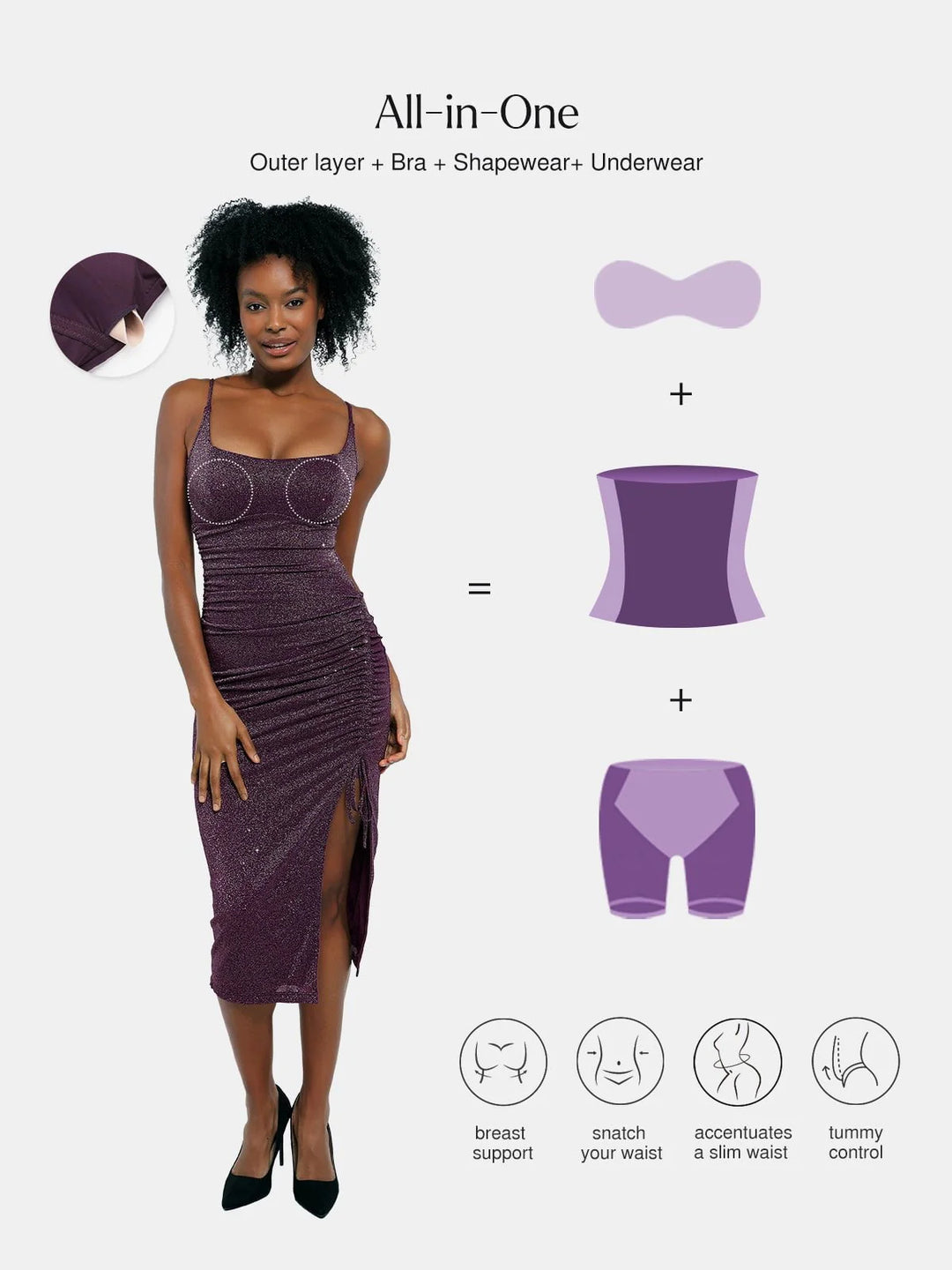 Shapewear Metallic Knit Bodycon Sculpting Midi Slip Dress - Modefluss