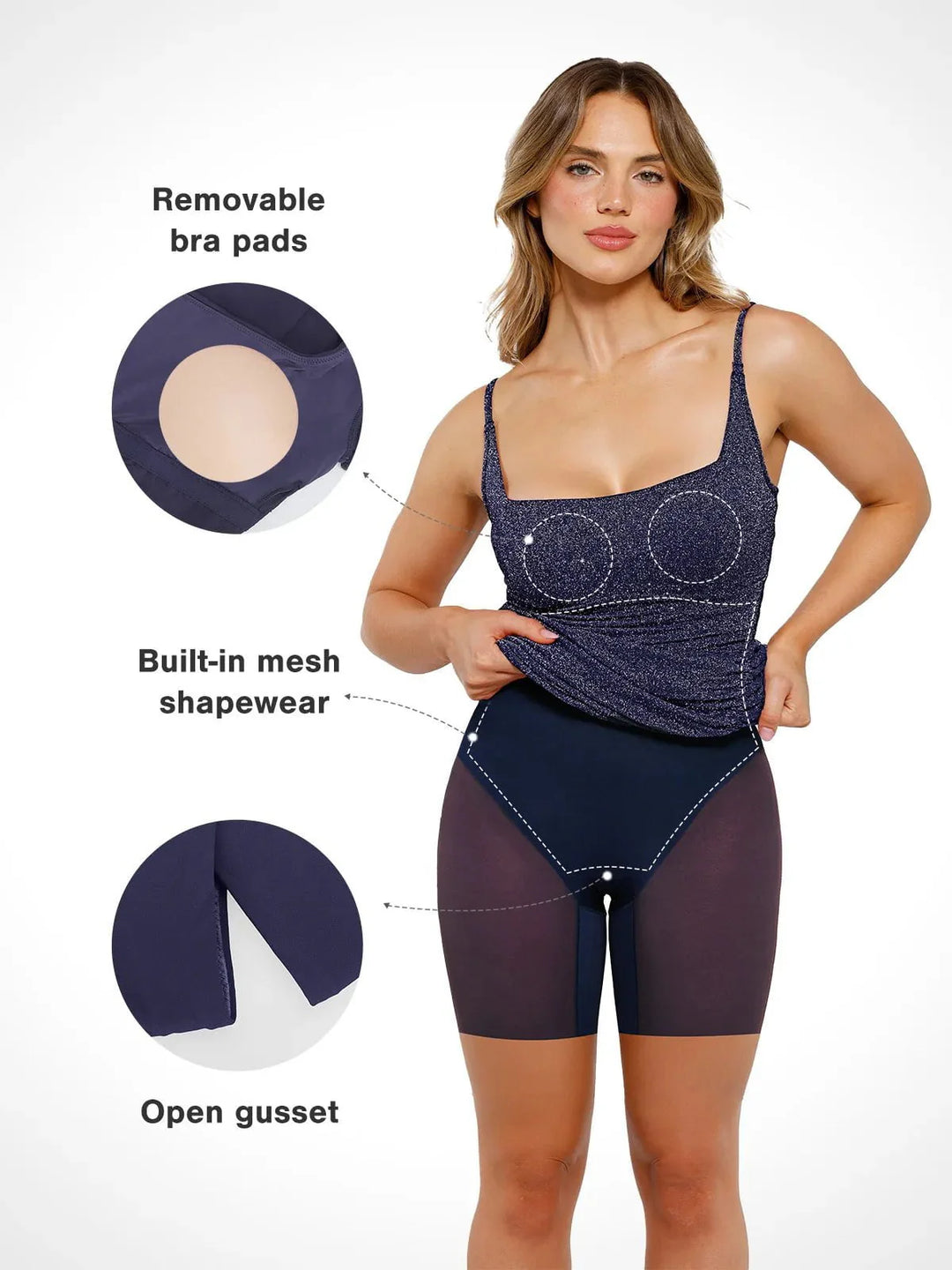 Shapewear Metallic Knit Bodycon Sculpting Midi Slip Dress - Modefluss