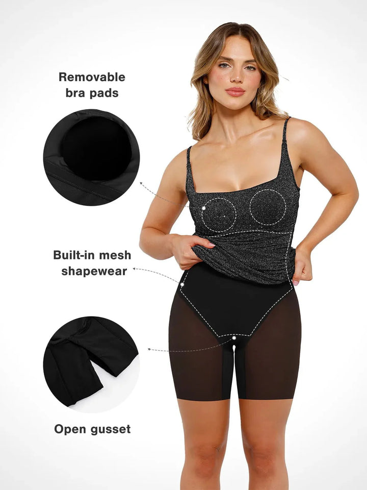 Shapewear Metallic Knit Bodycon Sculpting Midi Slip Dress - Modefluss