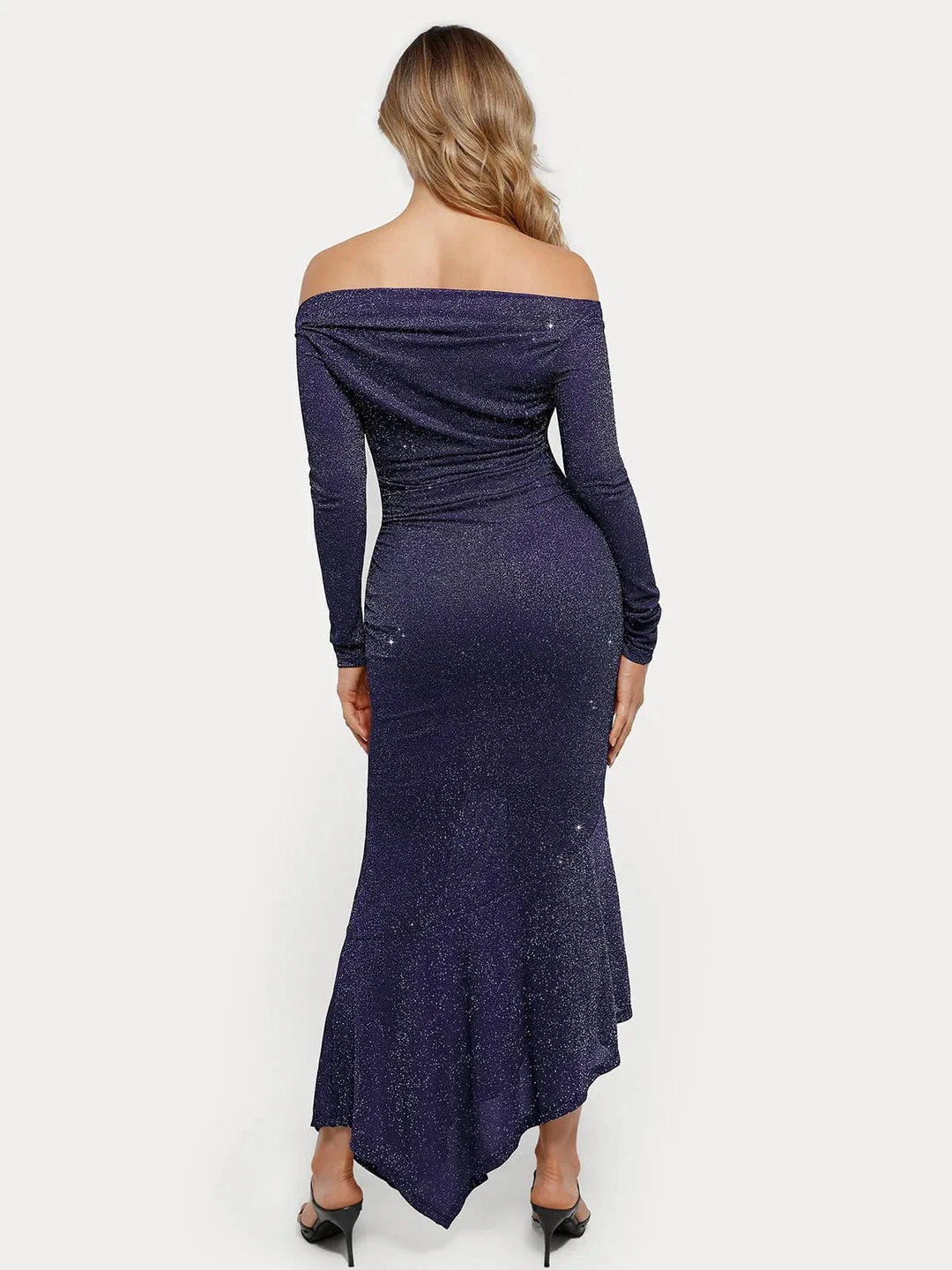 Shapewear Metallic Knit Long Sleeve Slim Mermaid Maxi Dress - Modefluss