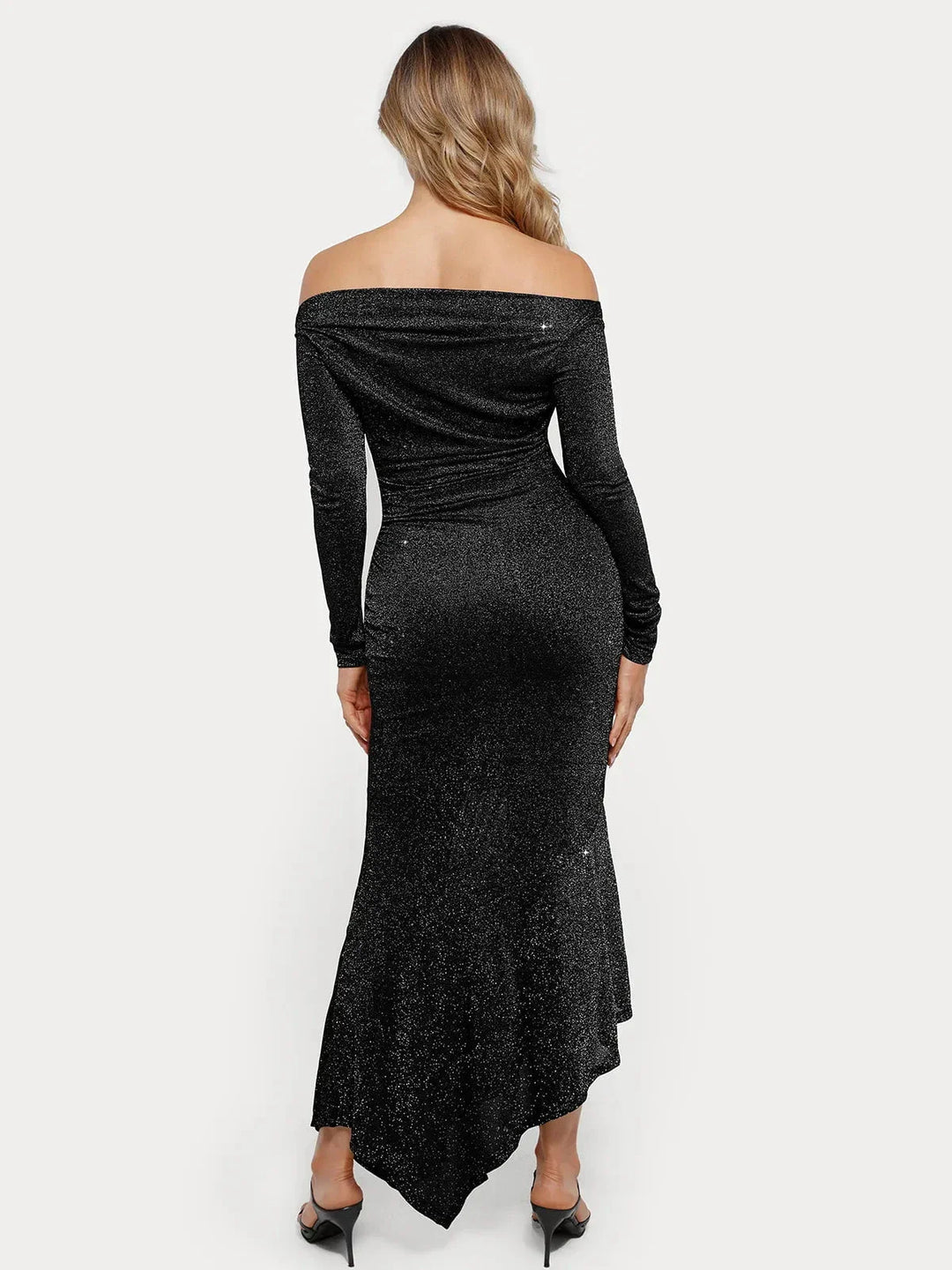 Shapewear Metallic Knit Long Sleeve Slim Mermaid Maxi Dress - Modefluss