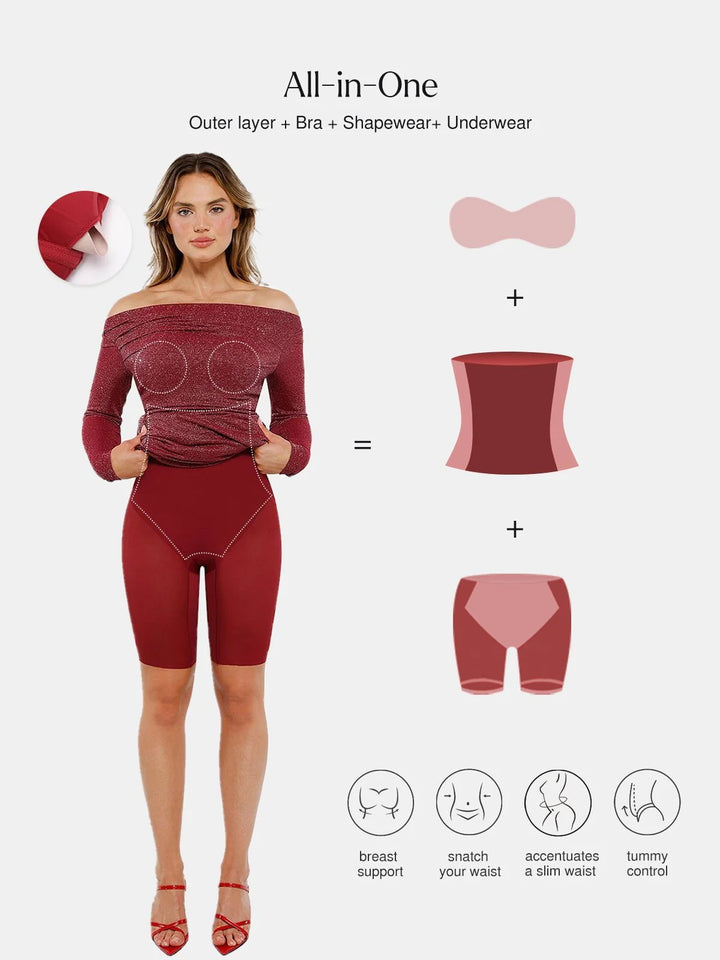 Shapewear Metallic Knit Long Sleeve Slim Mermaid Maxi Dress - Modefluss