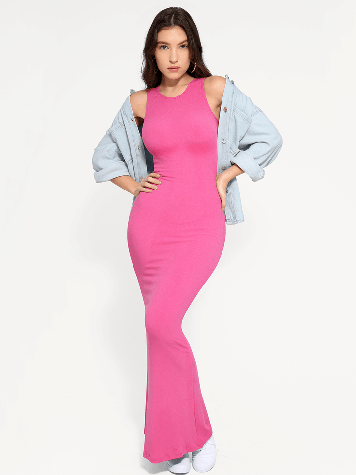 Shapewear Modal Sleeveless Crew Neck Slimming Maxi Dress - Modefluss