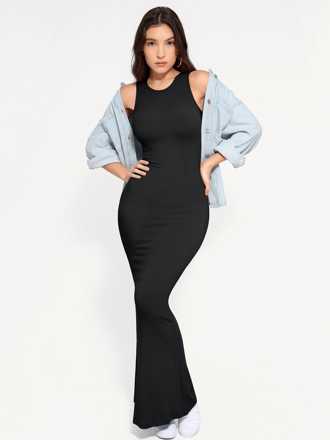 Shapewear Modal Sleeveless Crew Neck Slimming Maxi Dress - Modefluss