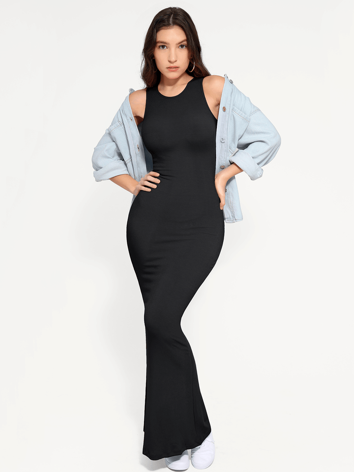 Shapewear Modal Sleeveless Crew Neck Slimming Maxi Dress - Modefluss