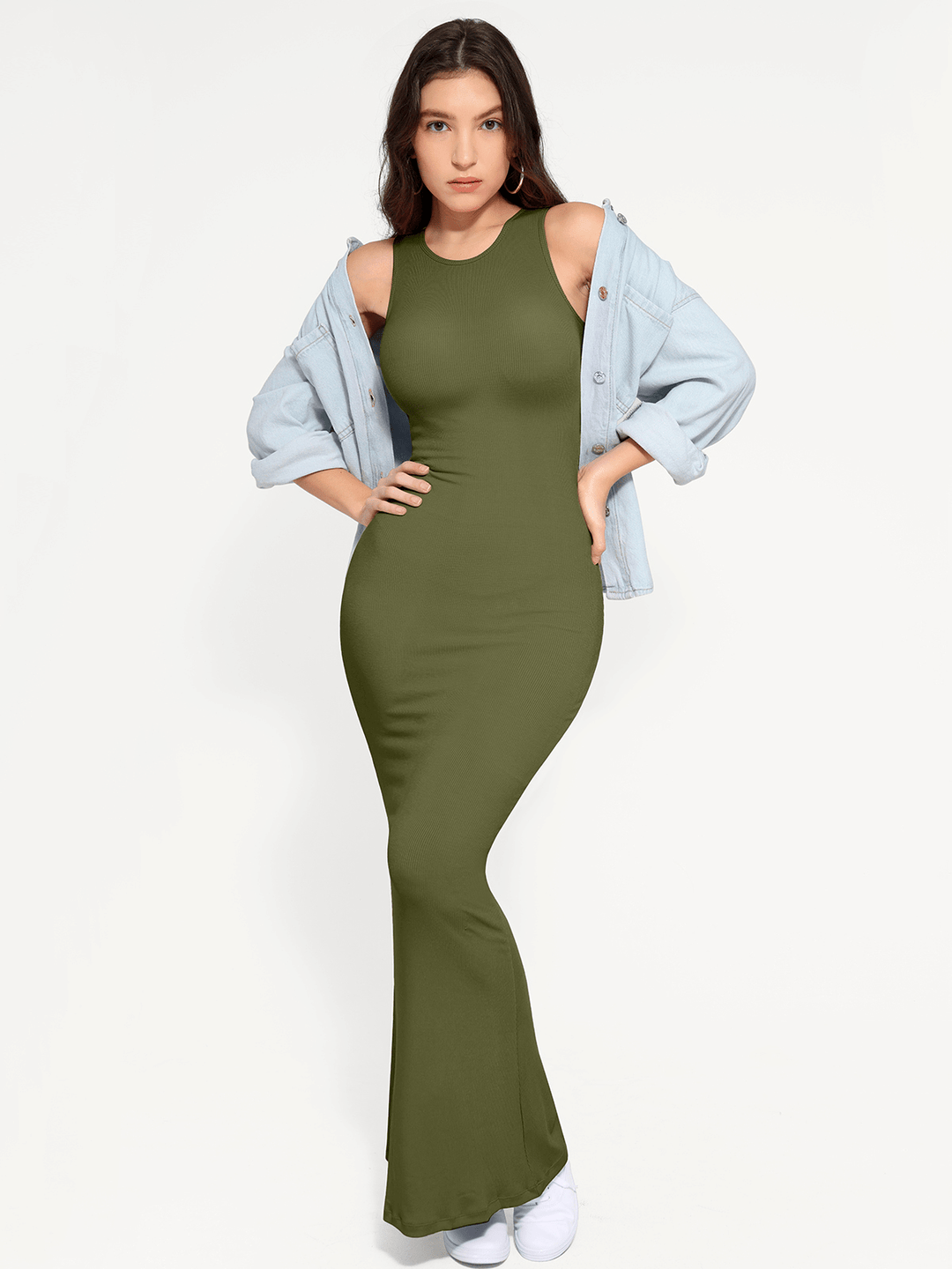 Shapewear Modal Sleeveless Crew Neck Slimming Maxi Dress - Modefluss