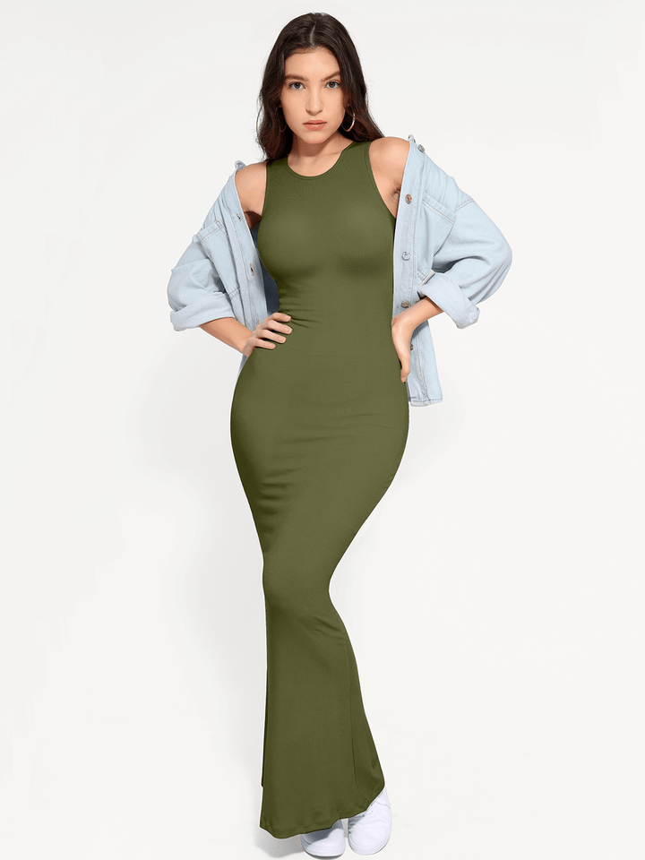 Shapewear Modal Sleeveless Crew Neck Slimming Maxi Dress - Modefluss
