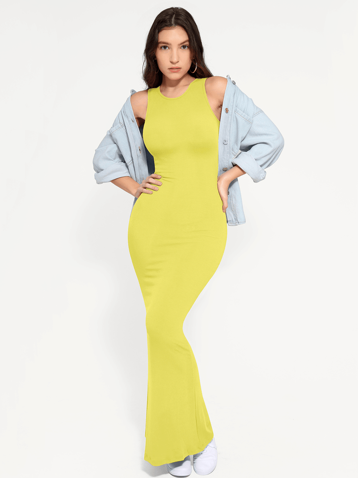 Shapewear Modal Sleeveless Crew Neck Slimming Maxi Dress - Modefluss
