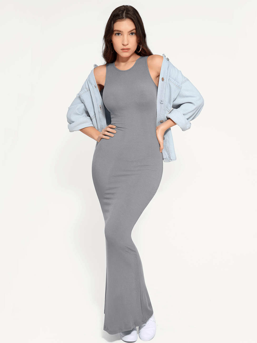 Shapewear Modal Sleeveless Crew Neck Slimming Maxi Dress - Modefluss