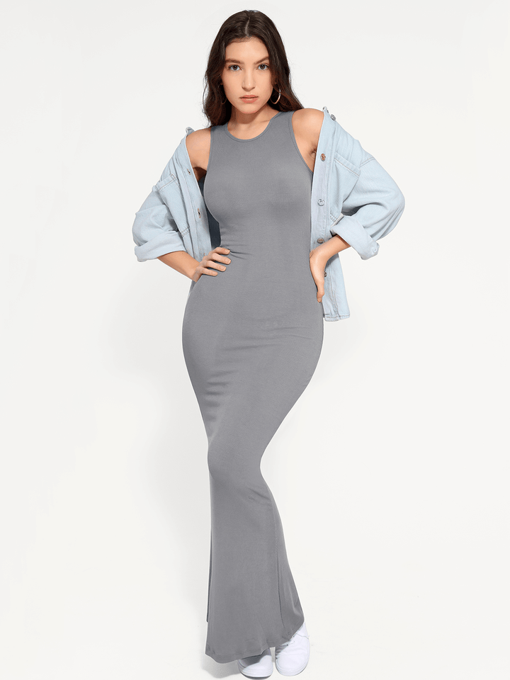 Shapewear Modal Sleeveless Crew Neck Slimming Maxi Dress - Modefluss